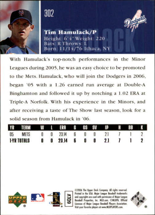 2006 Upper Deck #302 Tim Hamulack (RC) back image
