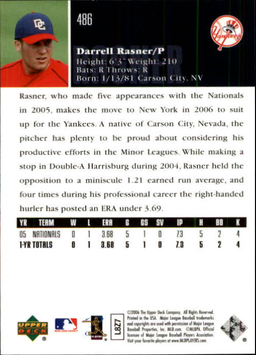 2006 Upper Deck #486 Darrell Rasner (RC) back image