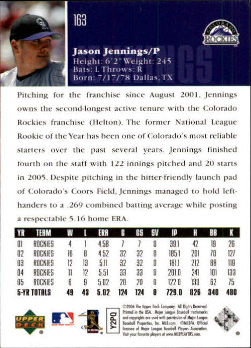 2006 Upper Deck #163 Jason Jennings back image