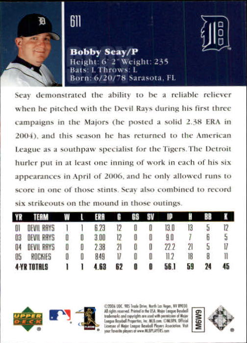 2006 Upper Deck #611 Bobby Seay back image