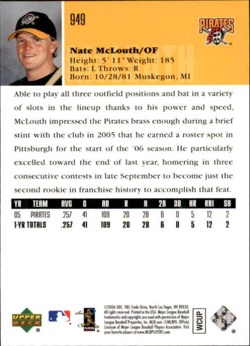 2006 Upper Deck #949 Nate McLouth (RC) back image