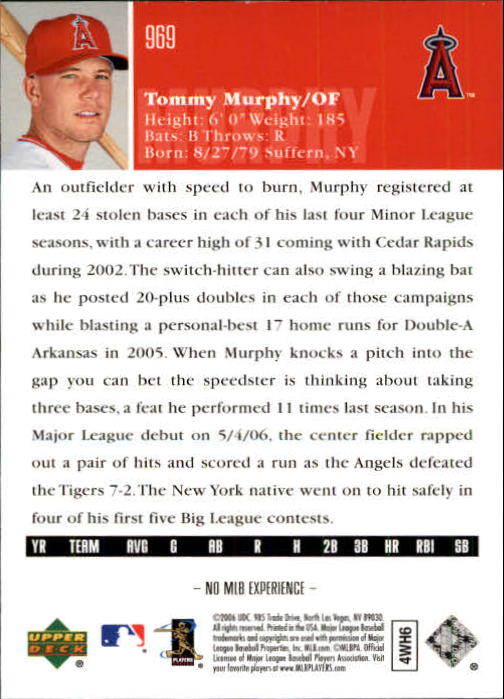 2006 Upper Deck #969 Tommy Murphy (RC) back image