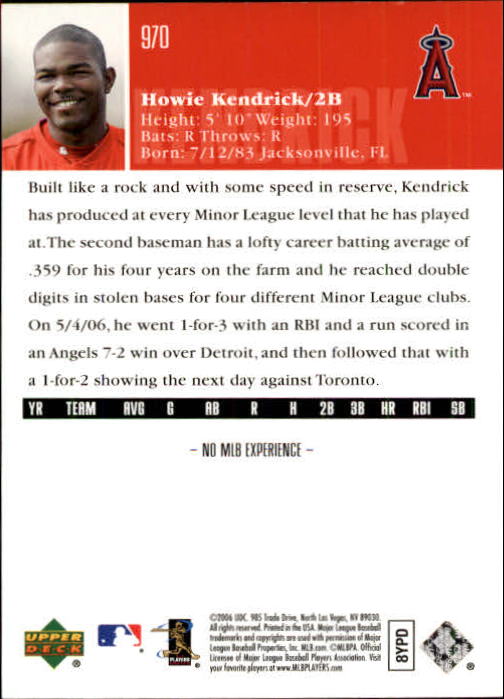 2006 Upper Deck #970 Howie Kendrick (RC) back image