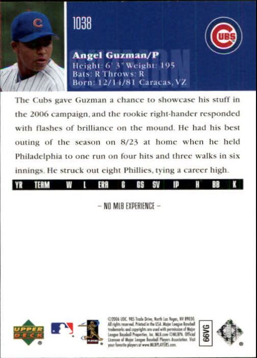 2006 Upper Deck #1038 Angel Guzman (RC) back image
