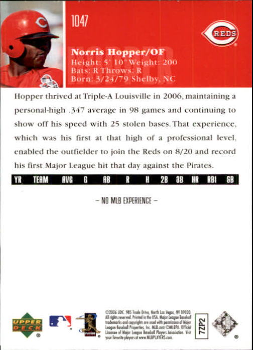 2006 Upper Deck #1047 Norris Hopper RC back image