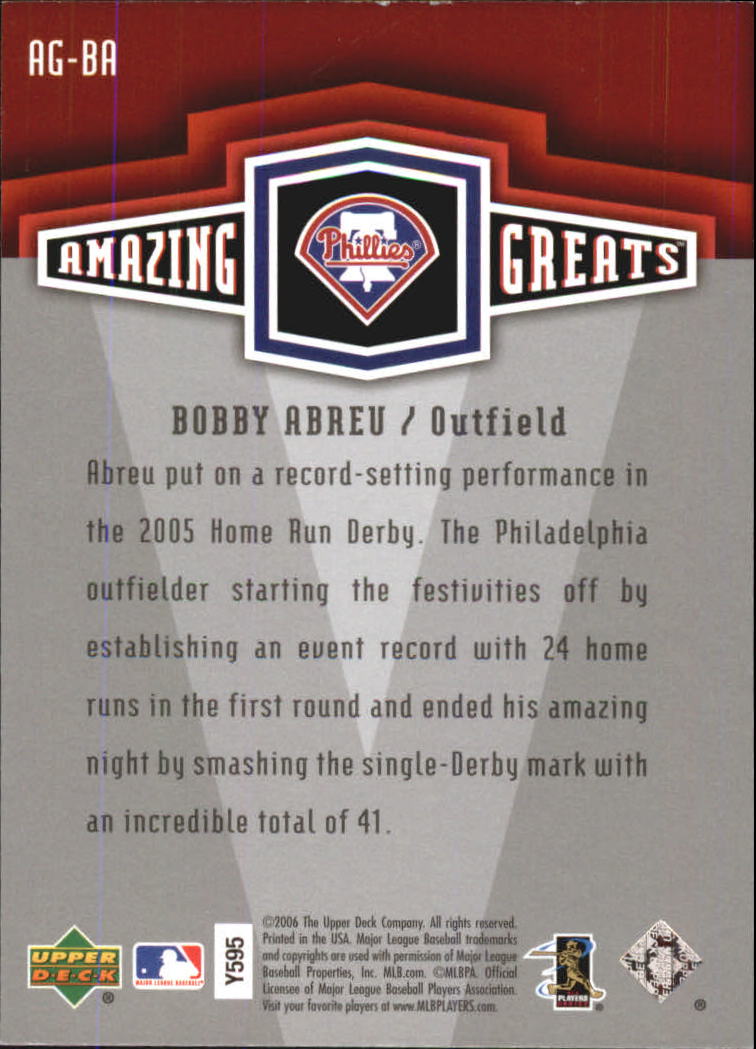 2006 Upper Deck Amazing Greats #BA Bobby Abreu back image