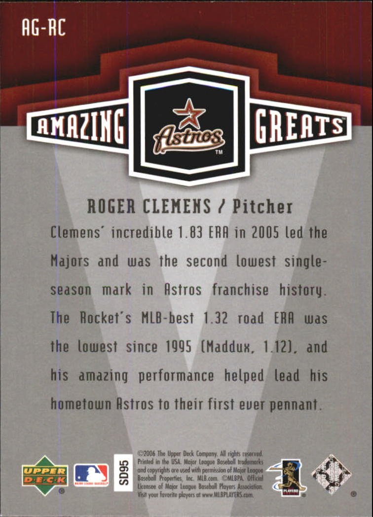 2006 Upper Deck Amazing Greats #RC Roger Clemens back image