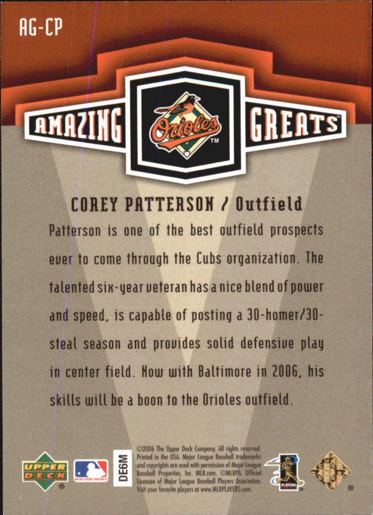 2006 Upper Deck Amazing Greats Gold #CP Corey Patterson back image