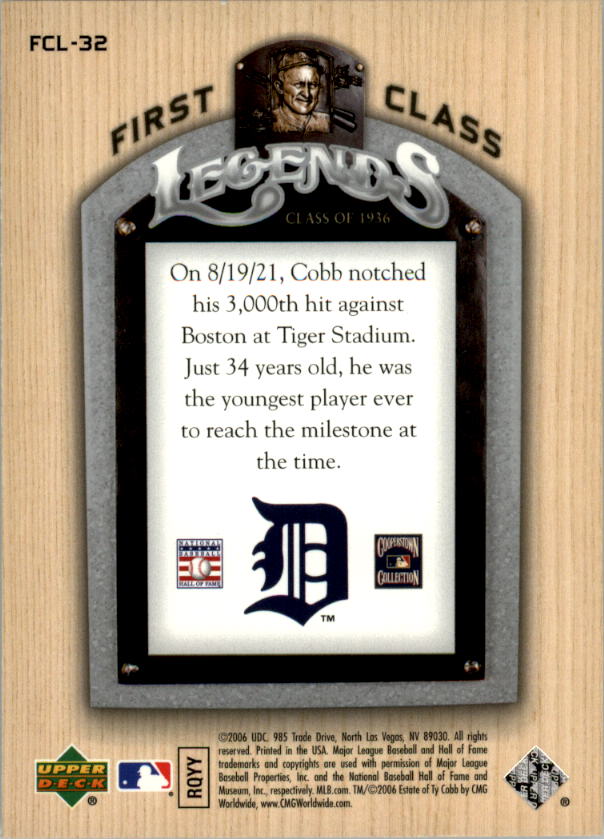 2006 Upper Deck First Class Legends #FCL32 Ty Cobb back image