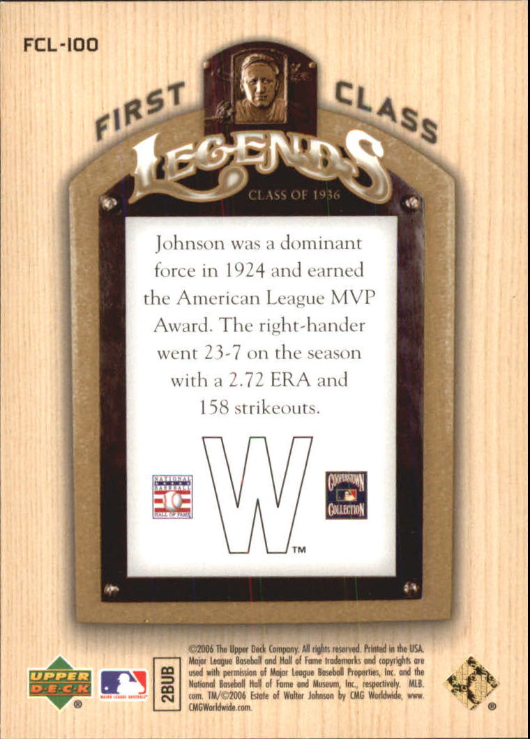 2006 Upper Deck First Class Legends #FCL100 Walter Johnson back image