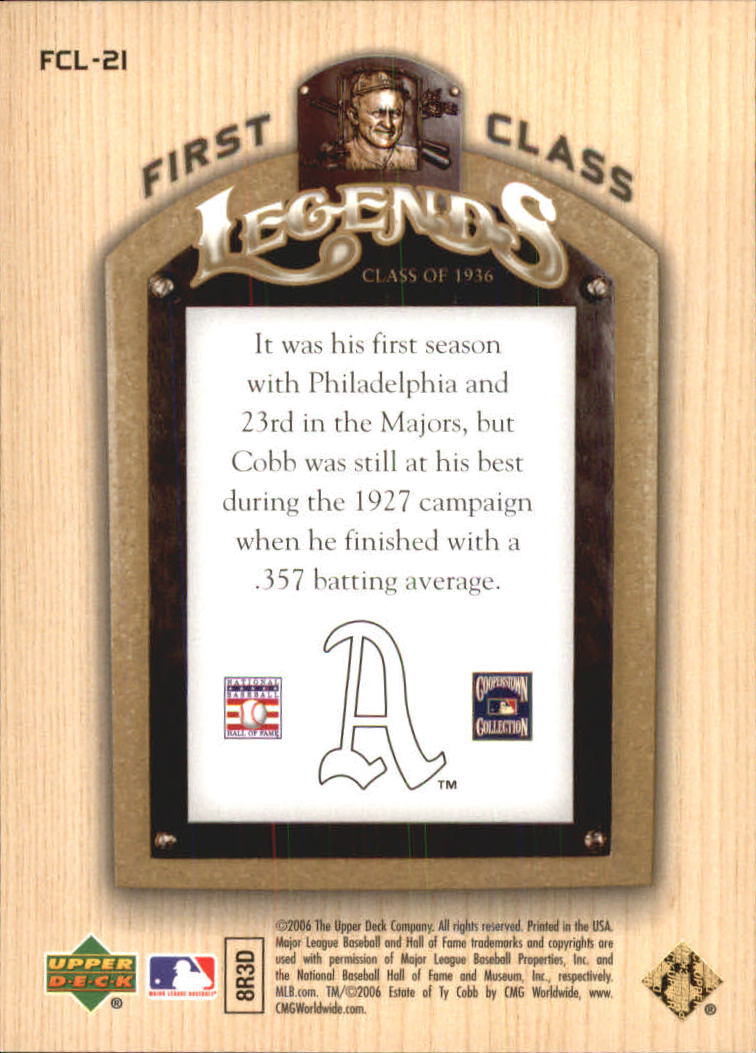 2006 Upper Deck First Class Legends Gold #FCL21 Ty Cobb back image