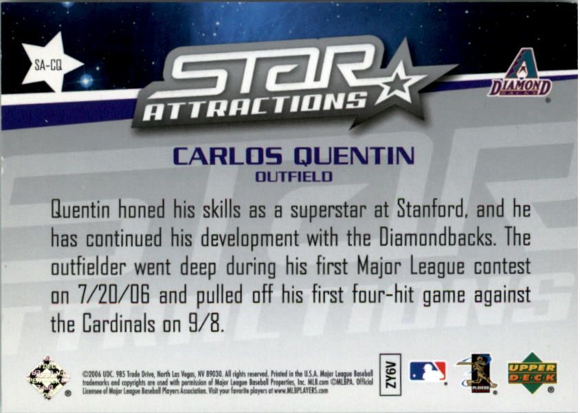 2006 Upper Deck Star Attractions #CQ Carlos Quentin UPD back image