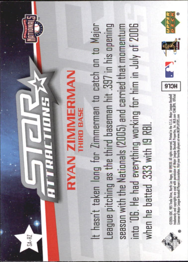 2006 Upper Deck Star Attractions #RZ Ryan Zimmerman UPD back image