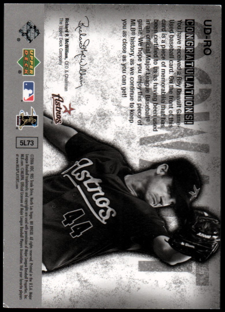2006 Upper Deck UD Game Materials #RO Roy Oswalt Jsy S2 back image