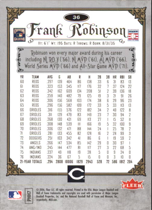 2006 Greats of the Game #36 Frank Robinson back image