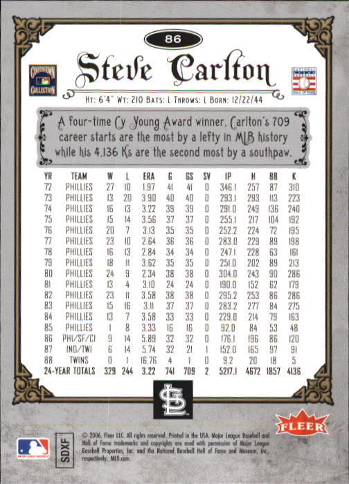 2006 Greats of the Game #86 Steve Carlton back image