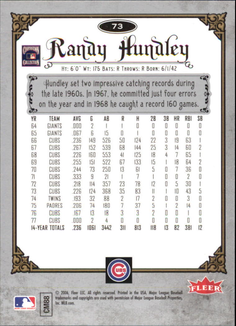 2006 Greats of the Game Copper #73 Randy Hundley back image