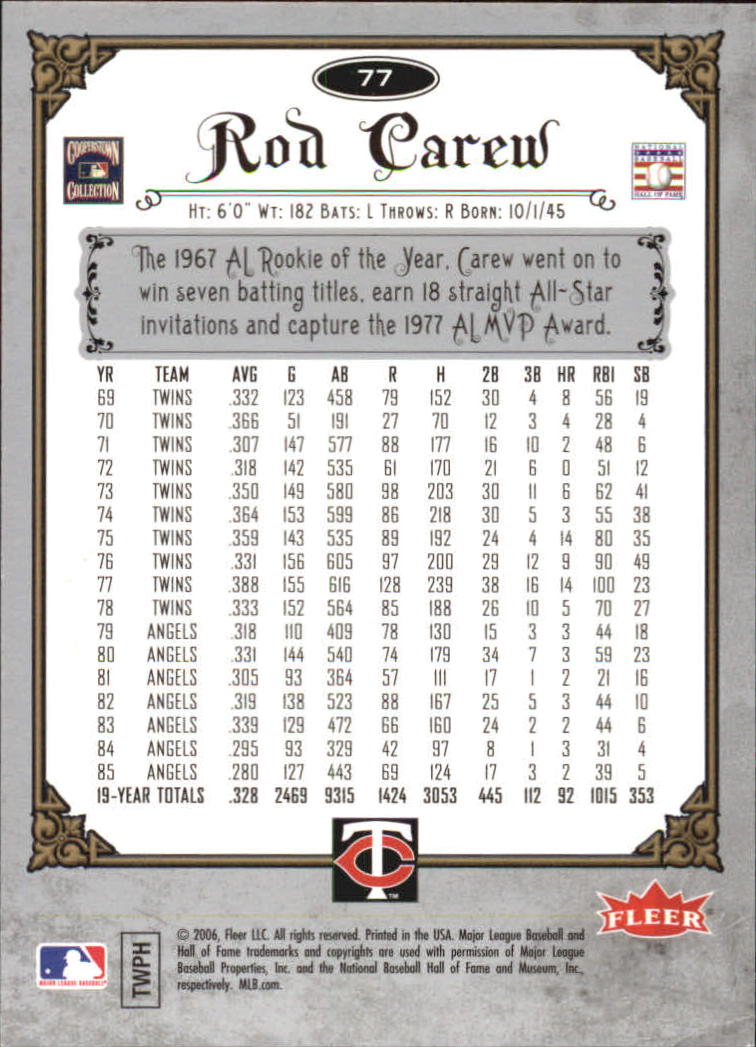 2006 Greats of the Game Copper #77 Rod Carew back image