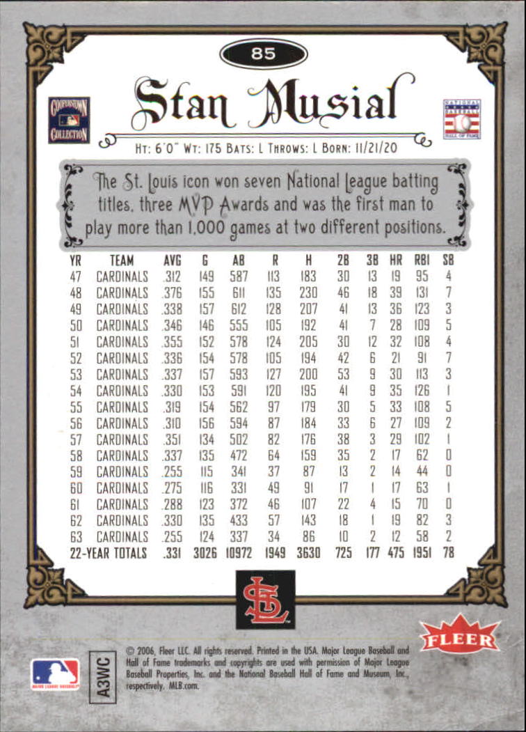 2006 Greats of the Game Copper #85 Stan Musial back image