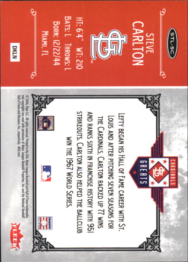 2006 Greats of the Game Cardinals Greats #SC Steve Carlton back image