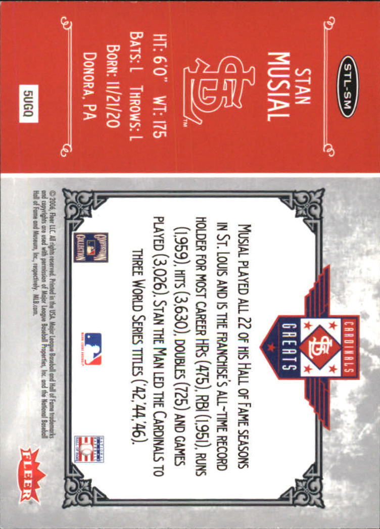 2006 Greats of the Game Cardinals Greats #SM Stan Musial back image