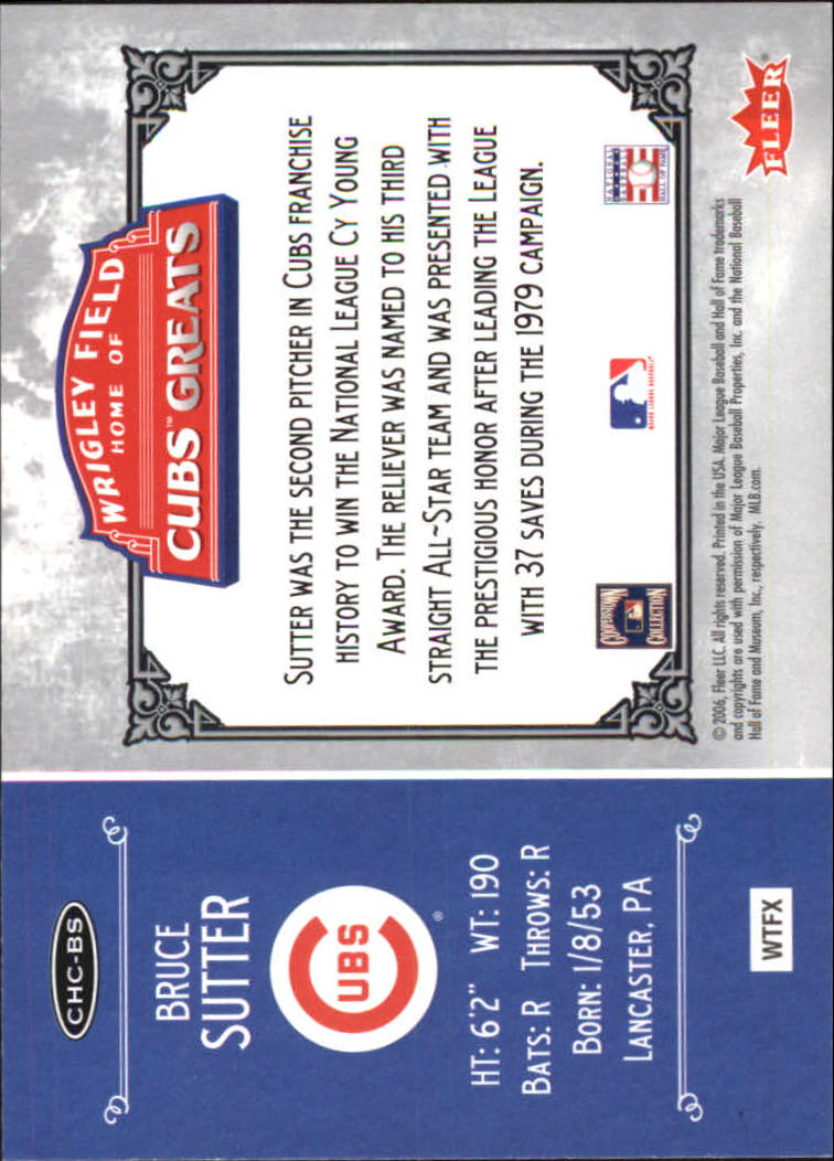 2006 Greats of the Game Cubs Greats #BS Bruce Sutter back image