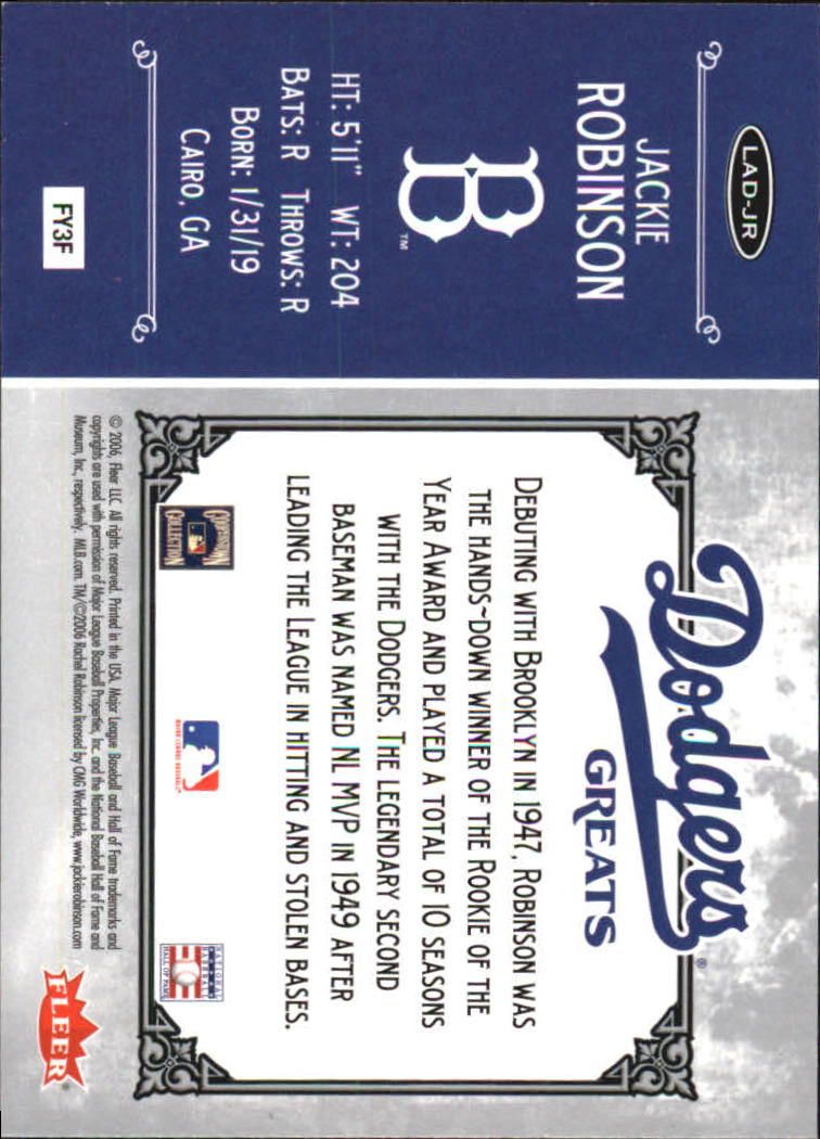 2006 Greats of the Game Dodger Greats #JR Jackie Robinson back image