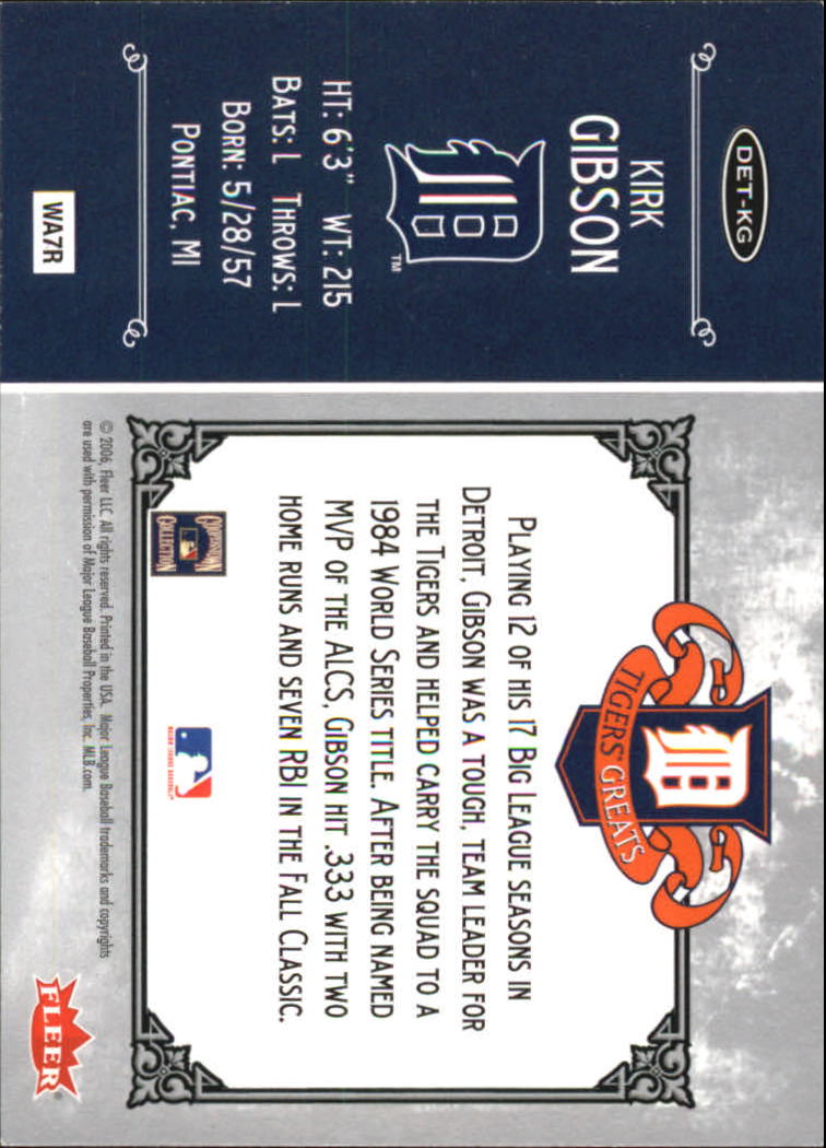 2006 Greats of the Game Tigers Greats #KG Kirk Gibson back image