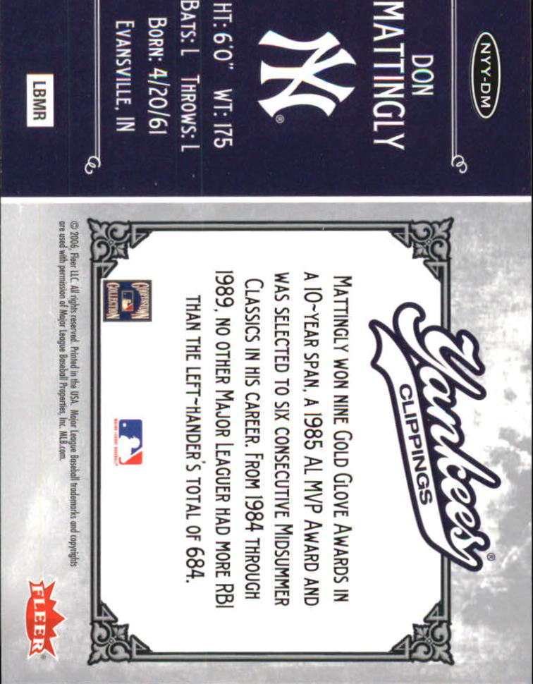 2006 Greats of the Game Yankee Clippings #DM Don Mattingly back image