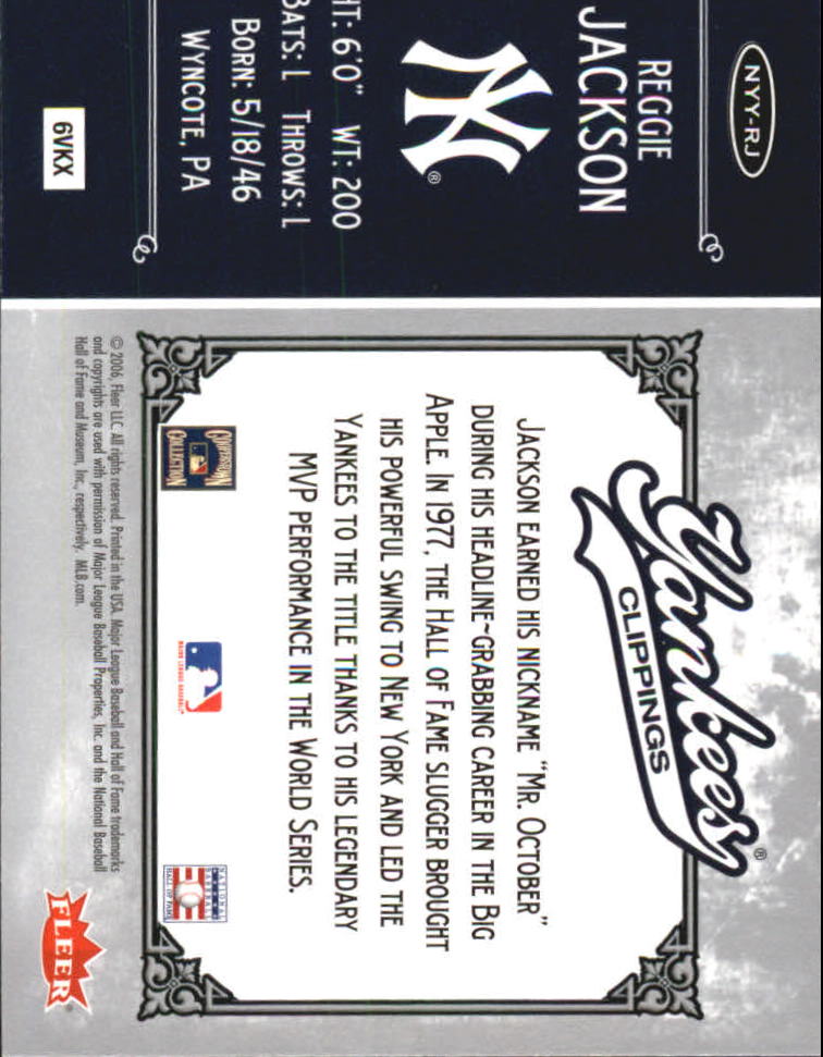 2006 Greats of the Game Yankee Clippings #RJ Reggie Jackson back image