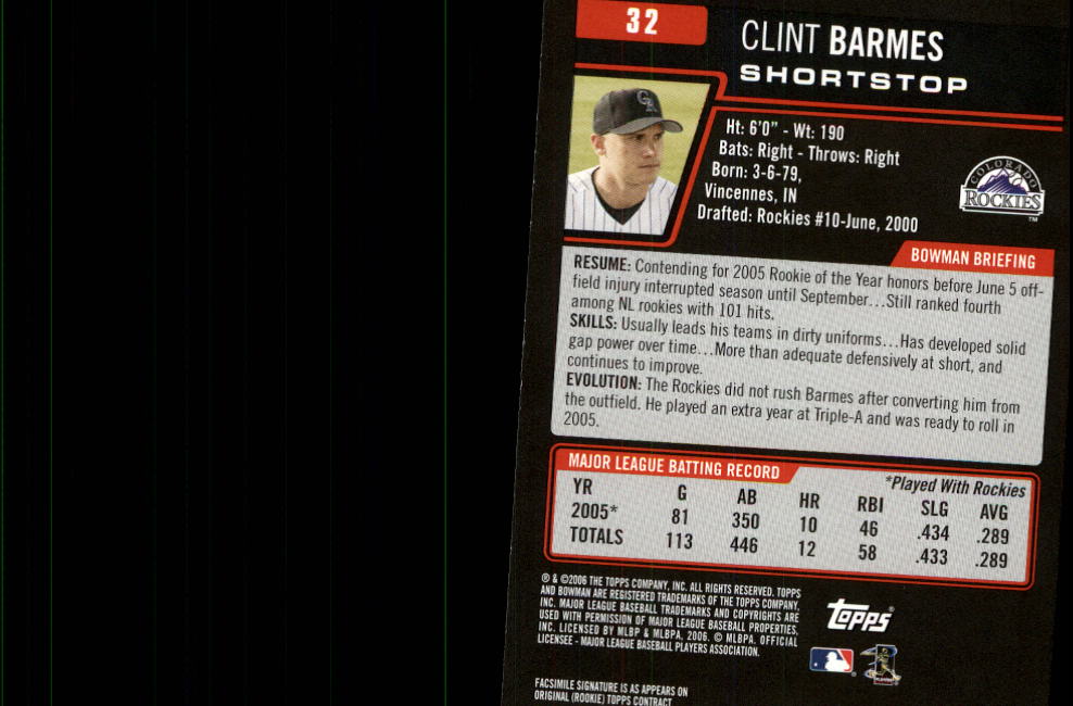 2006 Bowman #32 Clint Barmes back image