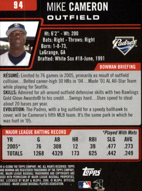 B3830- 2006 Bowman Baseball Card #s 1-220 +Inserts -You Pick- 15+ FREE US SHIP - Picture 179 of 422