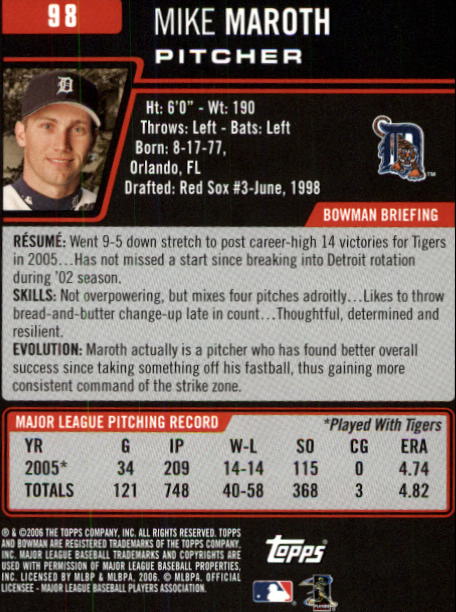 B3830- 2006 Bowman Baseball Card #s 1-220 +Inserts -You Pick- 15+ FREE US SHIP - Picture 187 of 422