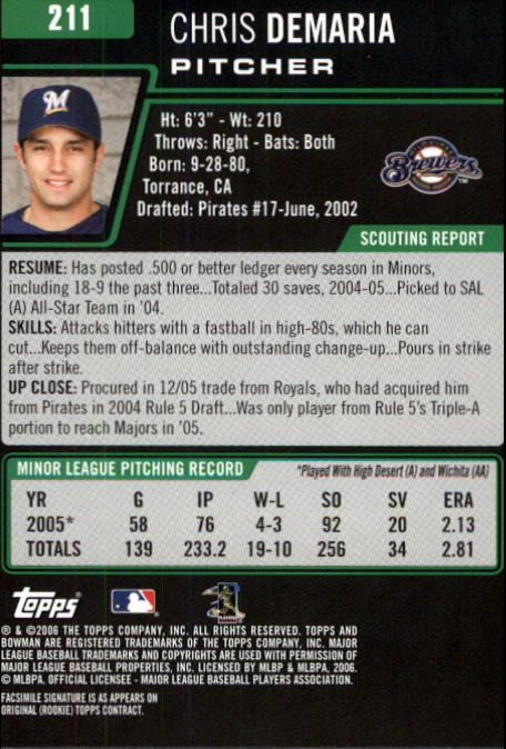 B3830- 2006 Bowman Baseball Card #s 1-220 +Inserts -You Pick- 15+ FREE US SHIP - Picture 404 of 422