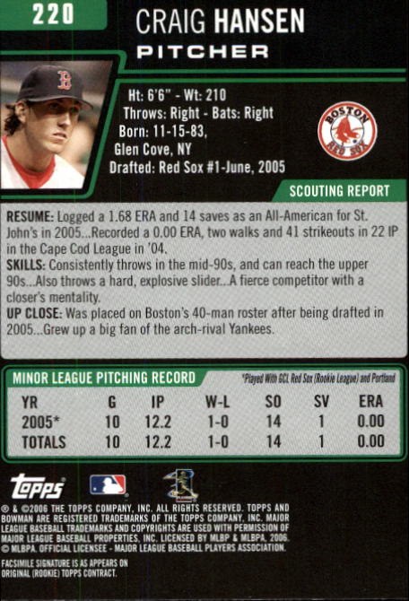 B3830- 2006 Bowman Baseball Card #s 1-220 +Inserts -You Pick- 15+ FREE US SHIP - Picture 422 of 422