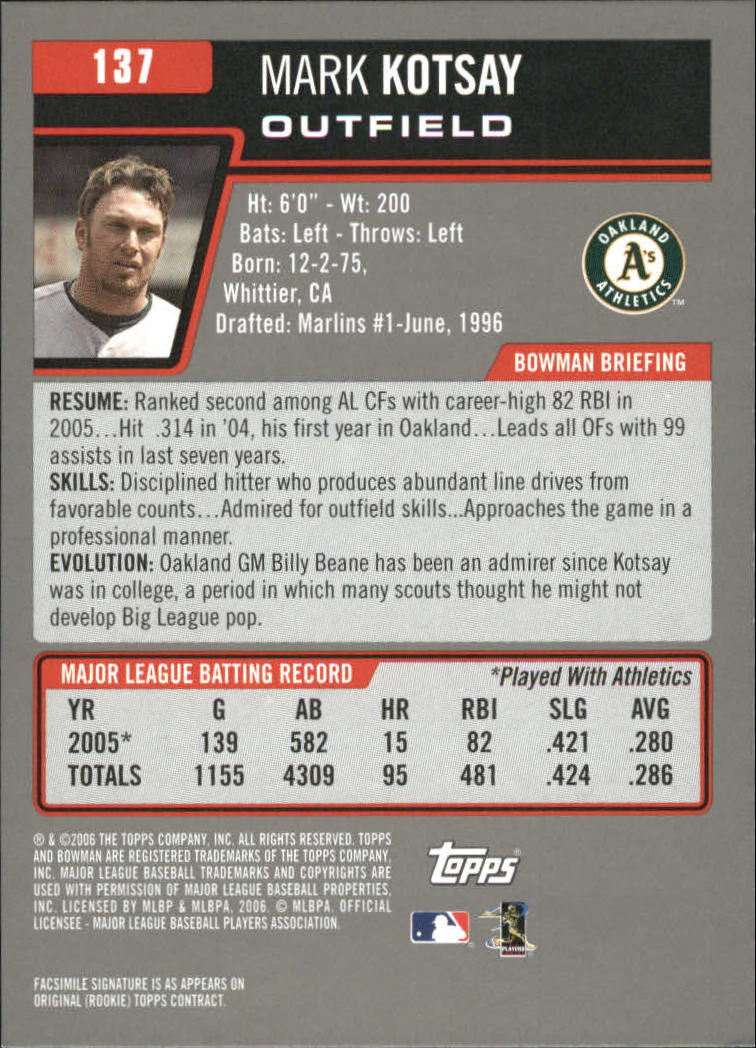 A3017- 2006 Bowman Gold Baseball Card #s 1-220 -You Pick- 15+ FREE US SHIP - Picture 267 of 426