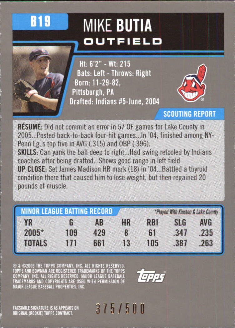 2006 Bowman Baseball "Prospects Blue" Parallel Insert Cards - Picture 3 of 7