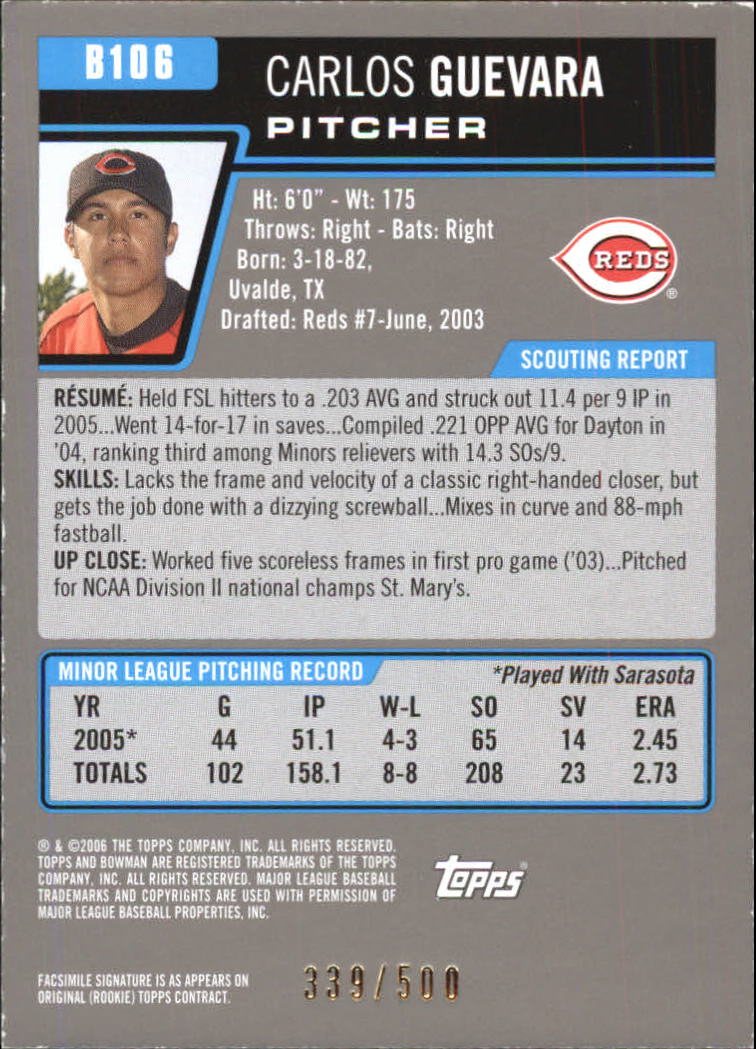 2006 Bowman Prospects Blue #B106 Carlos Guevara back image