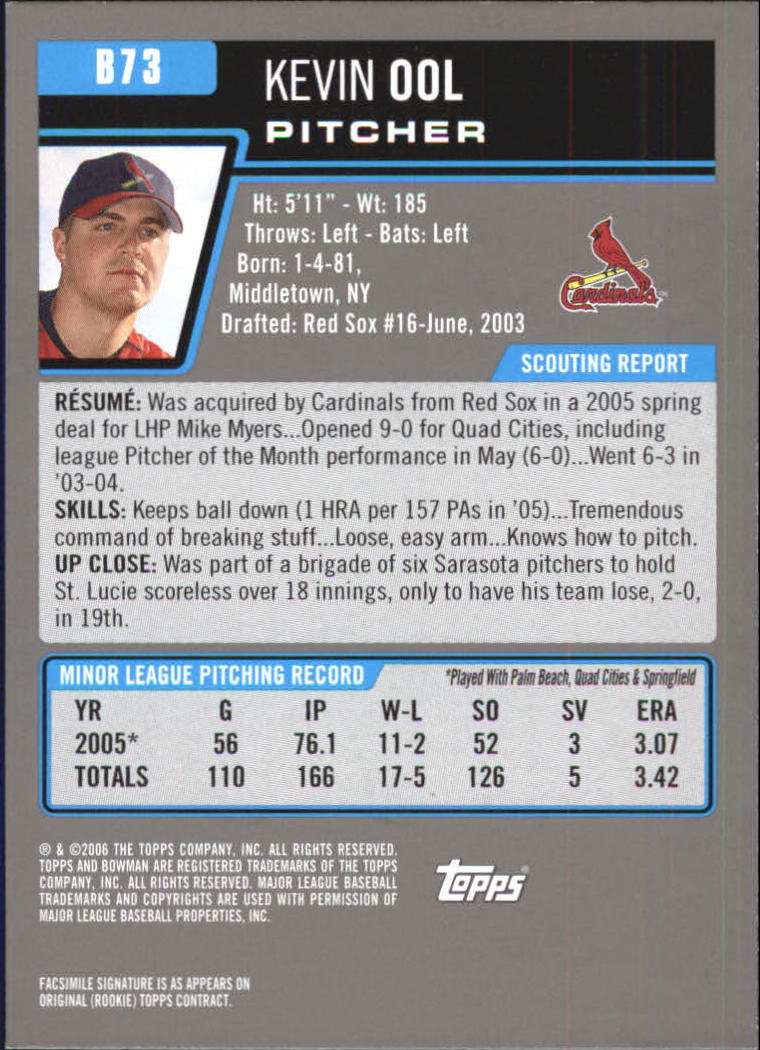 2006 Bowman Prospects Gold #B73 Kevin Ool back image