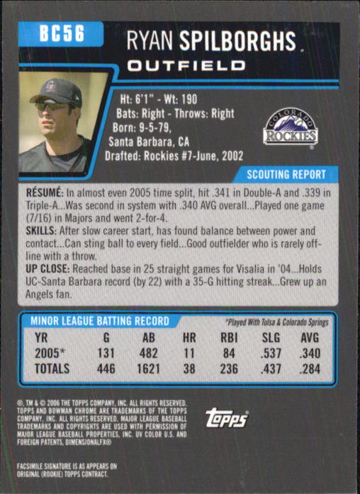 2006 Bowman Chrome Prospects #BC56 Ryan Spilborghs back image
