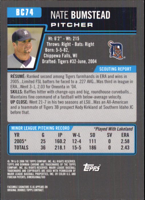 2006 Bowman Chrome Prospects #BC74 Nate Bumstead back image