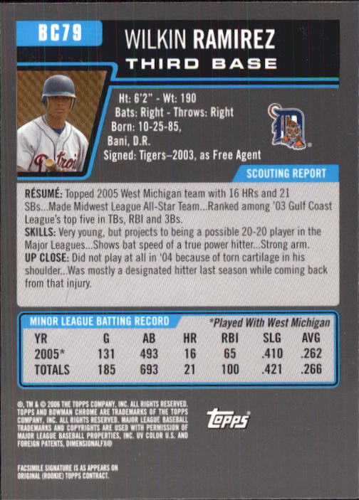 2006 Bowman Chrome Prospects #BC79 Wilkin Ramirez back image