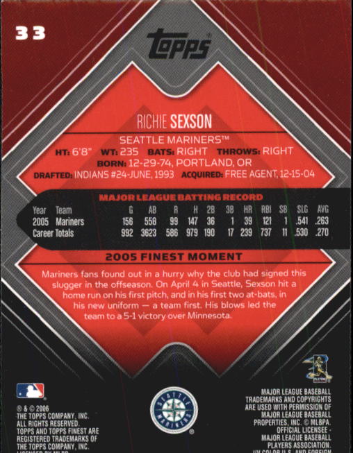 A6376- 2006 Finest Baseball Card #s 1-155 +Inserts -You Pick- 15+ FREE US SHIP - Picture 53 of 279