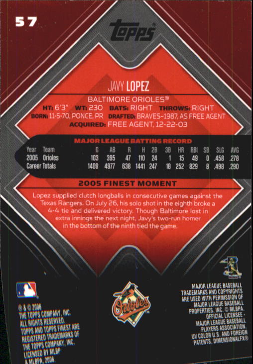 A6376- 2006 Finest Baseball Card #s 1-155 +Inserts -You Pick- 15+ FREE US SHIP - Picture 89 of 279
