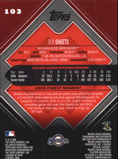 A6376- 2006 Finest Baseball Card #s 1-155 +Inserts -You Pick- 15+ FREE US SHIP - Picture 167 of 279