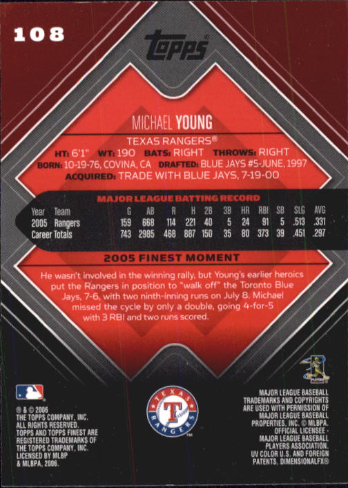 A6376- 2006 Finest Baseball Card #s 1-155 +Inserts -You Pick- 15+ FREE US SHIP - Picture 175 of 279