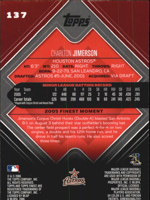 2006 Finest #137 Charlton Jimerson (RC) back image