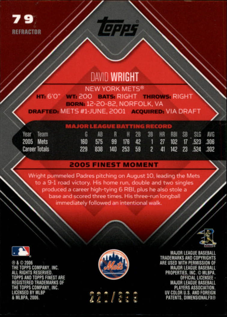 2006 Finest Refractors #79 David Wright back image