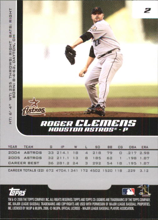 2006 Topps Co-Signers #2 Roger Clemens back image