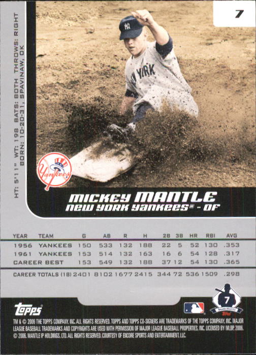 2006 Topps Co-Signers #7 Mickey Mantle back image